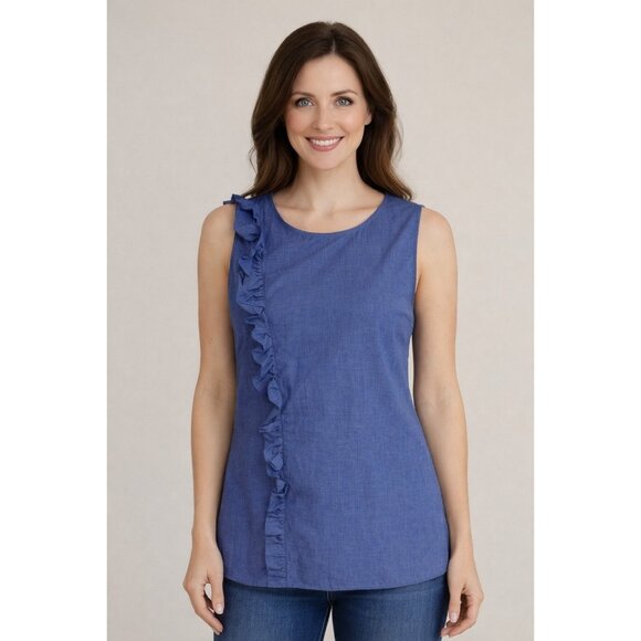 Banana Republic Tops - Banana Republic Blue Side Ruffle Women's Sleevless Chambray Size 6 Lightweight